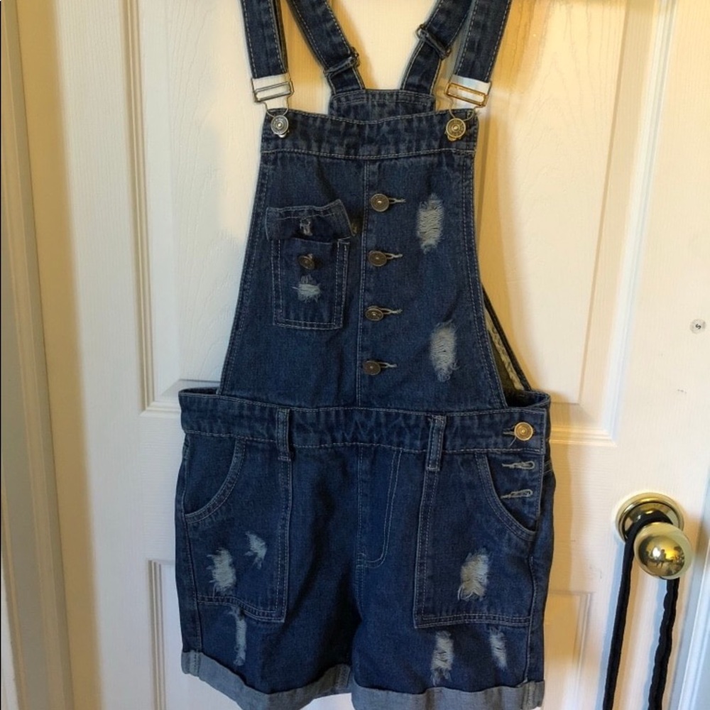 Denim overall shorts